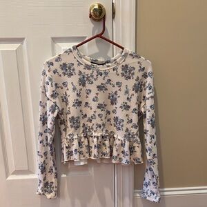 Floral Long Sleeve Ruffle Hem Top